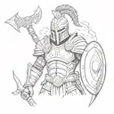 Ares depicted in a sketch style, with a helmet and shield, ready for battle tattoo design idea