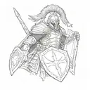Ares depicted in a sketch style, with a helmet and shield, ready for battle tattoo design idea