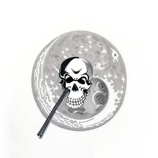  Grim Reaper seat on his  scythe looking moon and hold a skull in hand  tattoo design idea