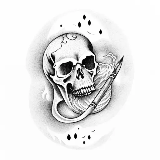  Grim Reaper like dreamwork looking moon and hold a skull in hand  tattoo design idea