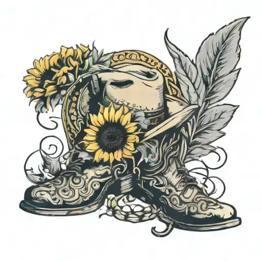 sunflowers cowboy hats boots and horseshoes &  tattoo design idea