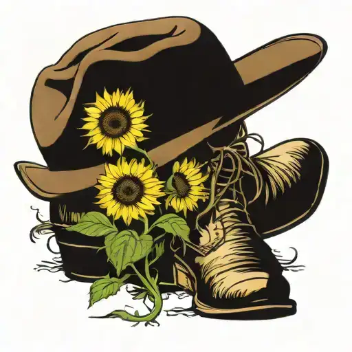 sunflowers cowboy hats boots and horseshoes &  tattoo design idea