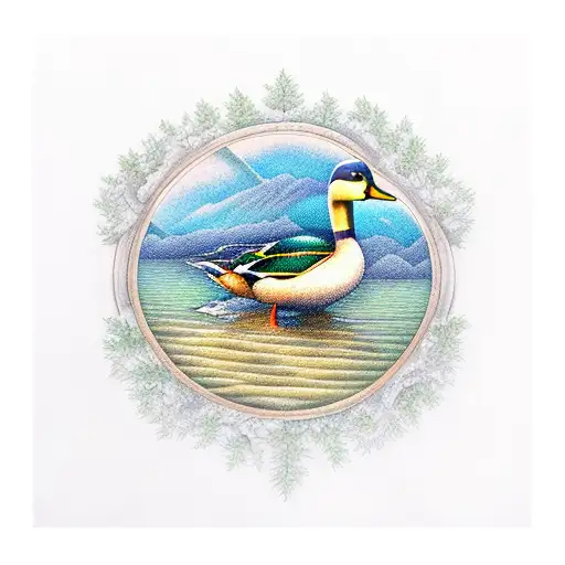 water trees mallards tattoo design idea
