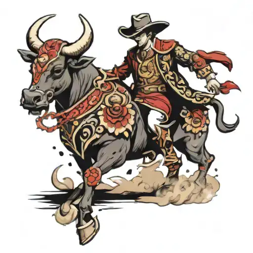female matador tames bull tattoo design idea