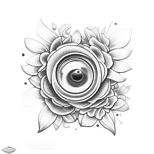 A realistic blackwork tattoo of a turbocharger made of flowers and insects tattoo design idea