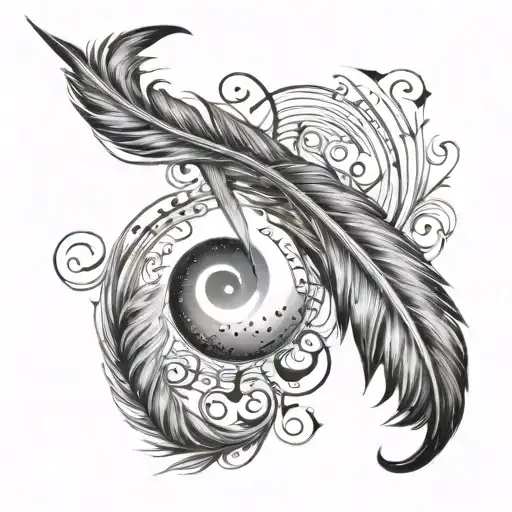 moon feather music notes floating away tattoo design idea