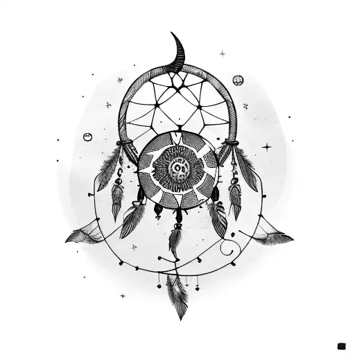 Taurus head shaped dream catcher in a crescent moon  tattoo design idea