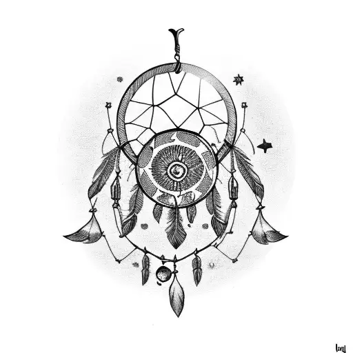 Taurus head in a crescent moon dream catcher  tattoo design idea