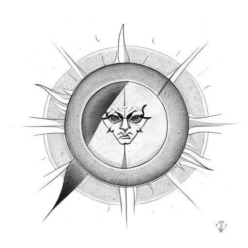A sun and crescent moon merging together in a Taurus design tattoo design idea