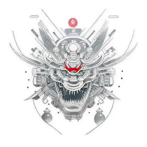 japanese cyberpunk machine tattoo design idea