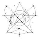 A minimalist design of a cosmic background with The Weeknd's XO logo and the Gemini twins constellation blending seamlessly together tattoo design idea