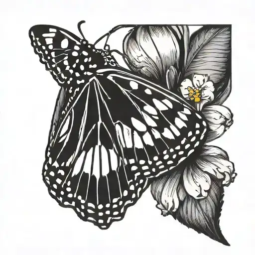 Monarch Butterfly with lady slipper flower  tattoo design idea