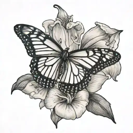 Monarch Butterfly with lady slipper flower blooming  tattoo design idea