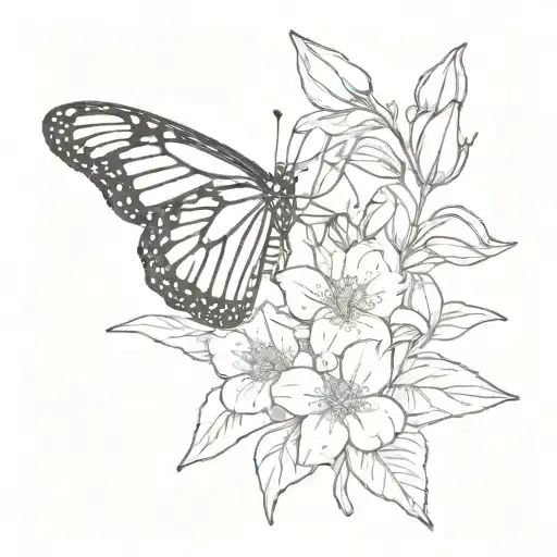 Monarch Butterfly with lady slipper flower  tattoo design idea