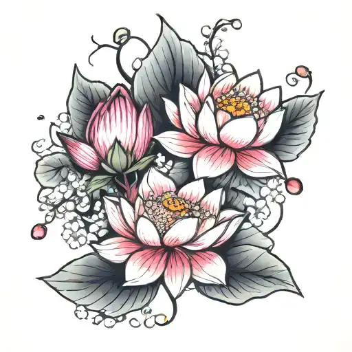 lotus and cherry blossoms tattoo design idea