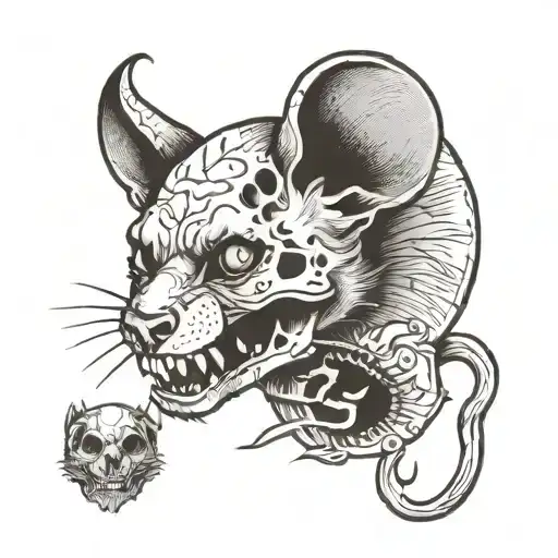 rat with cat skull tattoo design idea