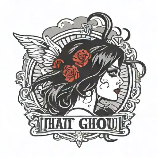 Logo for a lashing company with the words "That Lash Ghoul" containing a pretty, emo girl with huge pretty eyelashes tattoo design idea