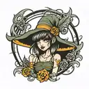 design for Logo for a lashing company called "That Lash Ghoul", containing a pretty, emo girl with huge pretty eyelashes tattoo design idea