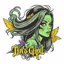design for Logo for a lashing company called "That Lash Ghoul", containing a pretty, emo girl with huge pretty eyelashes tattoo design idea