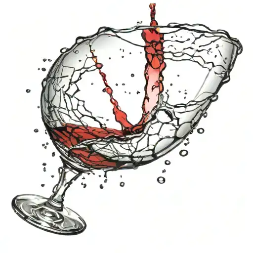 full wine glass with crack with drop from the crack tattoo design idea