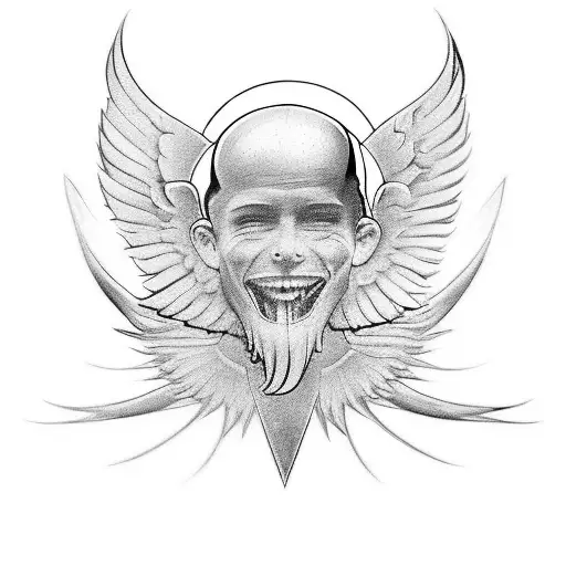 Please, Create tattoo with wings and the lettee v between the wings, sun above and the word smile in the bottom tattoo design idea