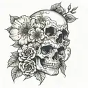 Female skull cherry blossom rose tattoo design idea