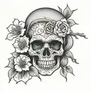 Female skull cherry blossom rose tattoo design idea