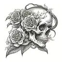 Female skull cherry blossom rose tattoo design idea