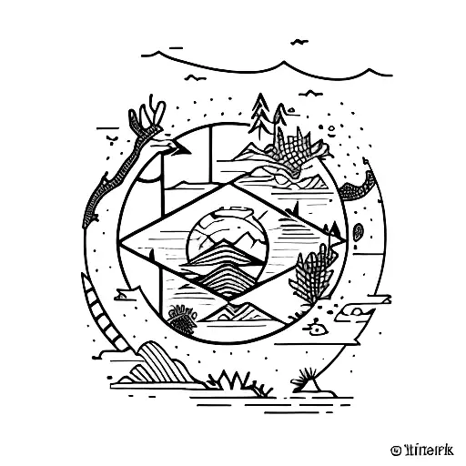 wilderness with "go on explore" in the middle tattoo design idea