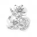 fine line cherry blossom vine with tiny dragons circling around it tattoo design idea