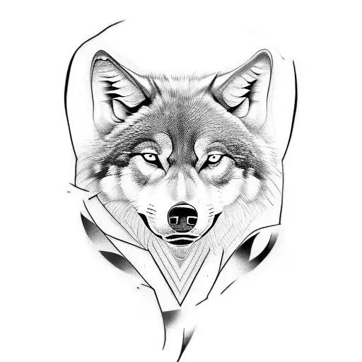 imagine that you are an expert tattoo artist, create a tattoo for the chest and shoulder, place the head of a wolf that  tattoo design idea