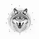 wolf howling at the moon, chest and shoulder placement tattoo design idea