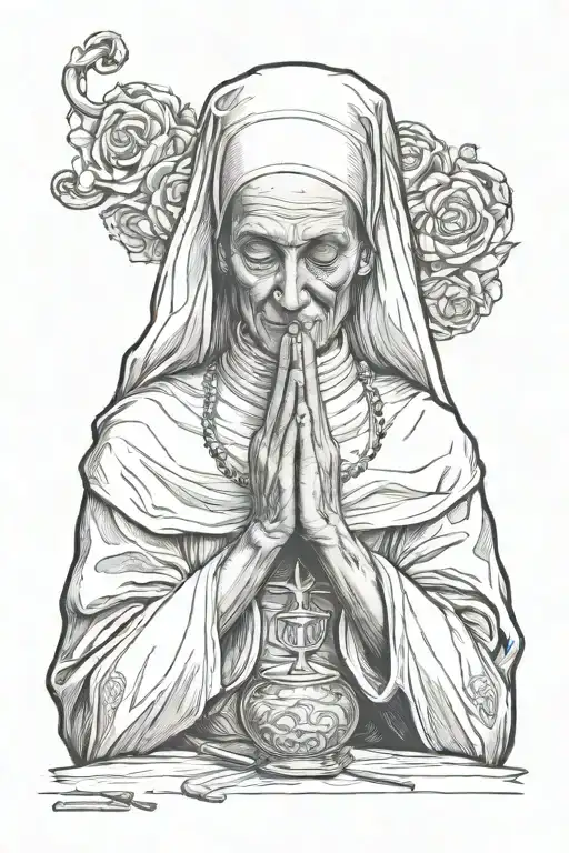 praying nun smoking a cigarette tattoo design idea