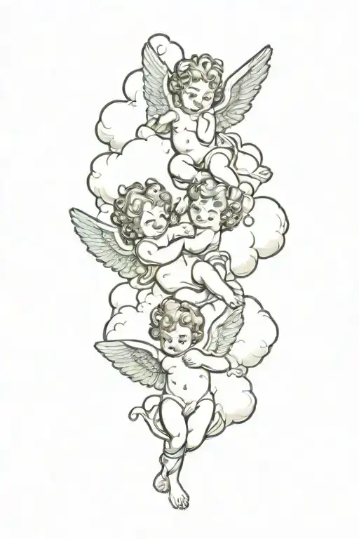 four cherub playing in the cloud background tattoo design idea