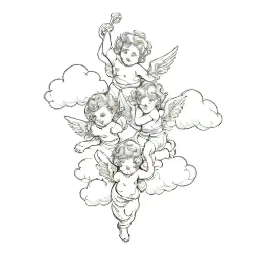 four cherub playing in the cloud background tattoo design idea