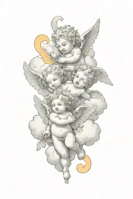 four cherub playing in the cloud background tattoo design idea