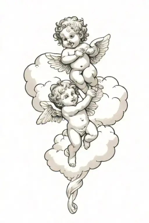 4 cherub playing in the cloud background tattoo design idea