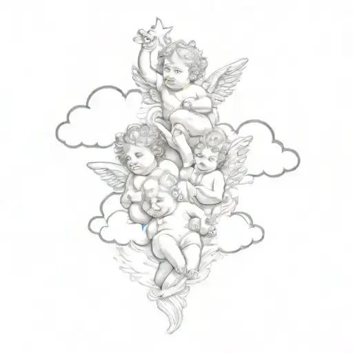 four cherub playing in the cloud background tattoo design idea