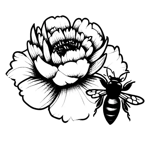 Honey Bee and Peony tattoo design idea