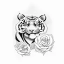 tiger with rose and load durga tattoo design idea