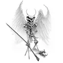 intense and haunting skeletal robed grim reaper with scythe sword and hourglass  tattoo design idea