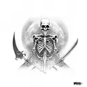 intense and haunting skeletal robed grim reaper with scythe sword and hourglass  tattoo design idea