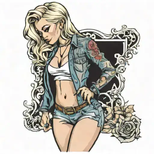 voluptuous blonde girl in ripped clothes tattoo design idea