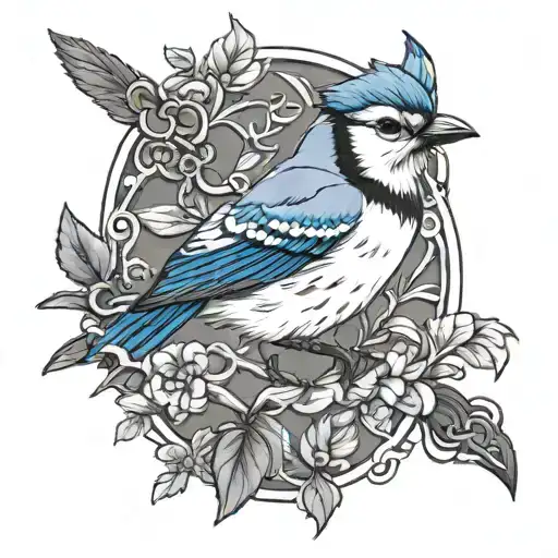 Bluejay on a brnach tattoo design idea