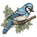 Bluejay on a branch on hand tattoo design idea
