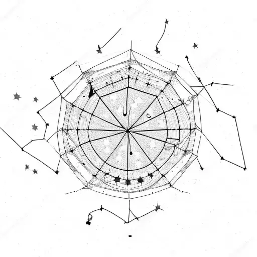 A tent under a starry sky with a constellation shaped like a music note tattoo design idea