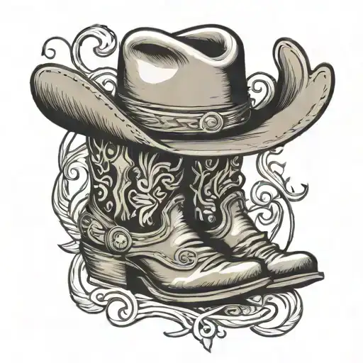 cowboy boots and hat with initials intertwined tattoo design idea