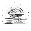 A thunderous storm brewing over a construction site tattoo design idea