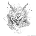 A thunderous storm brewing over a construction site tattoo design idea