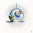 astronaut with a rock underneath and a amr made of trees, the astronauts lower body is a floating rock   tattoo design idea